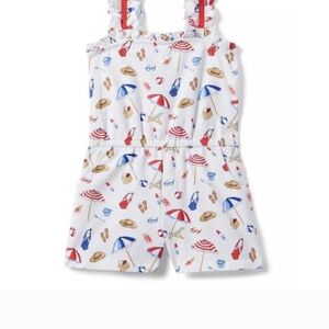 Janie And Jack White Summer Romper with Beach Print